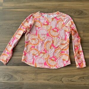 Ibkul Long Sleeve Pink & Orange Fan Print Top Sz M
